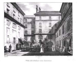 Vista del Patio de Mujeres en la Prisión de la Conciergerie, grabado por Alphonse Urruty (1800-70) c.1831 de Collard